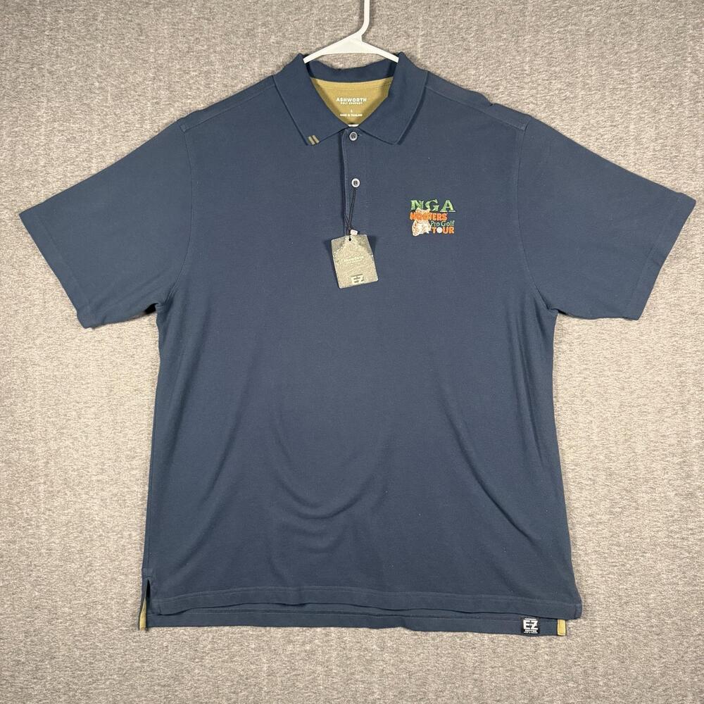 NGA Hooters Golf Polo Shirt Mens Large Blue Logo EZ Tech Cotton Ashworth Casual